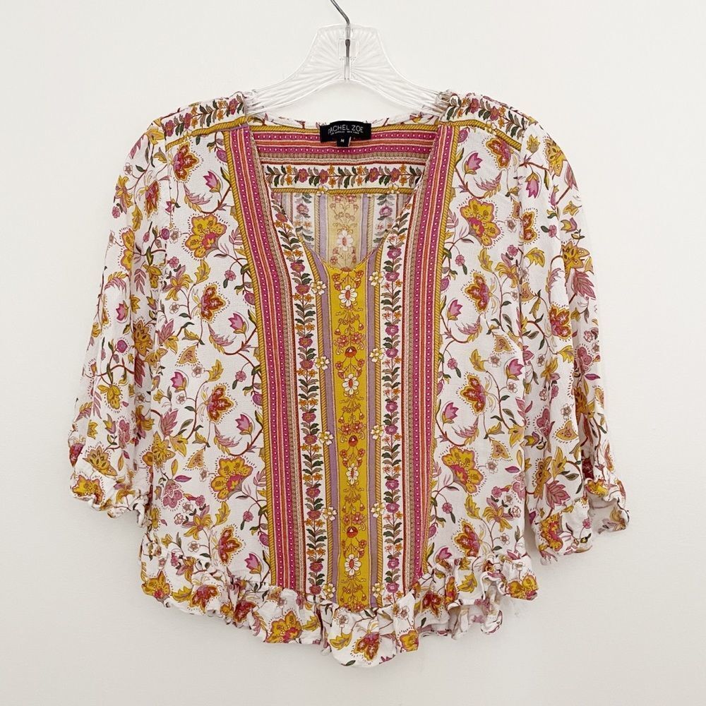Rachel Zoe Ruffled Floral Boho Top White Size Medium